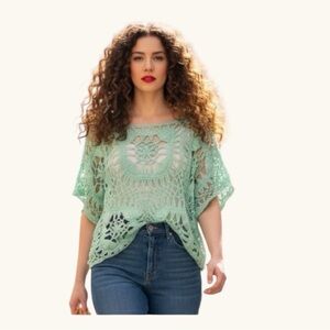Maurices Green Mint Crochet Starburst Boho Layering Coverup Top Size XXL